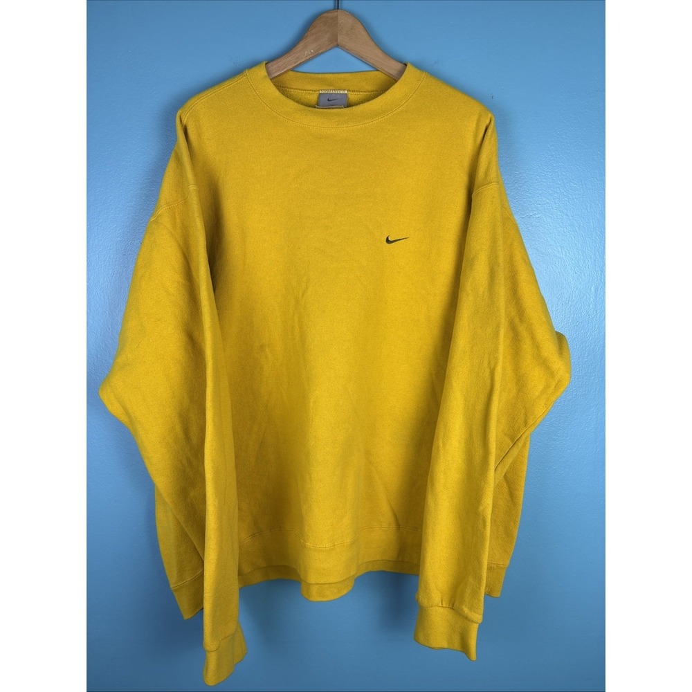 VTG Nike Mini Swoosh USA Made Sweatshirt Yellow Crew Neck 2XL 1990s Men's